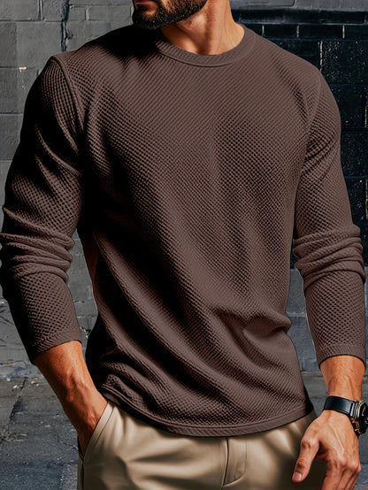 Men's Casual Solid Color Sweatshirt - Long Sleeve, Crew Neck Pullover for Fall & Winter | High-Quality Polyester Blend, Machine Washable