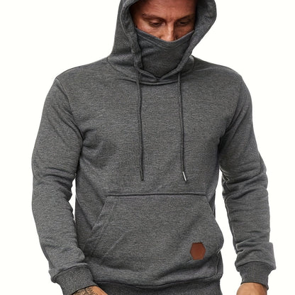 Men's Geometric Hoodie with Pocket - Regular Fit, Long Sleeve, Knit Fabric, Polyester Sports Top with Hood for Outdoor Fitness and Exercise