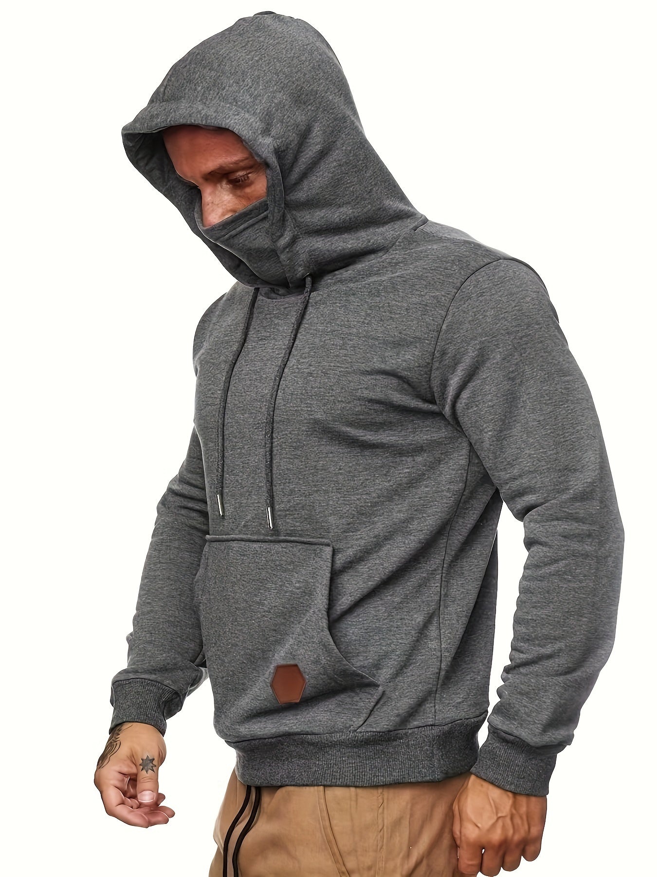 Men's Geometric Hoodie with Pocket - Regular Fit, Long Sleeve, Knit Fabric, Polyester Sports Top with Hood for Outdoor Fitness and Exercise