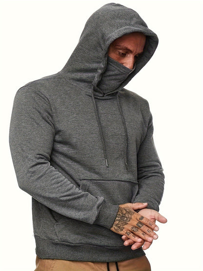 Men's Geometric Hoodie with Pocket - Regular Fit, Long Sleeve, Knit Fabric, Polyester Sports Top with Hood for Outdoor Fitness and Exercise