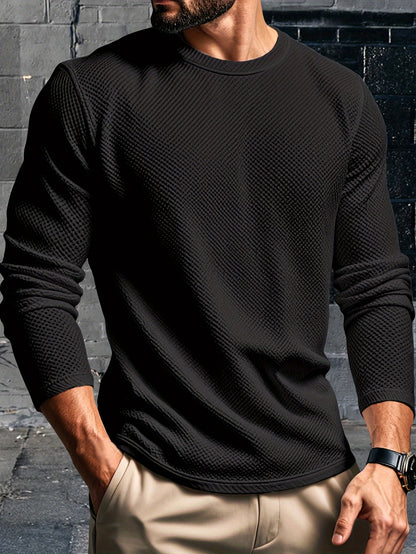 Men's Casual Solid Color Sweatshirt - Long Sleeve, Crew Neck Pullover for Fall & Winter | High-Quality Polyester Blend, Machine Washable