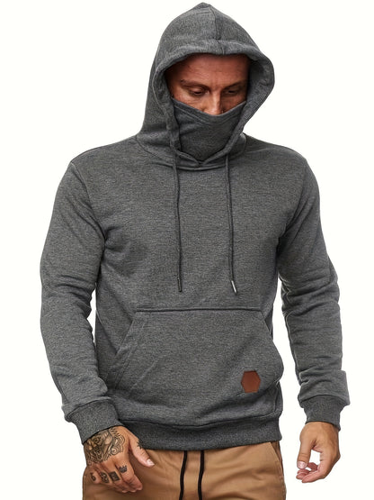 Men's Geometric Hoodie with Pocket - Regular Fit, Long Sleeve, Knit Fabric, Polyester Sports Top with Hood for Outdoor Fitness and Exercise