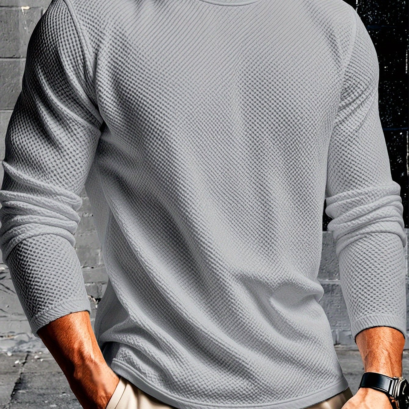 Men's Casual Solid Color Sweatshirt - Long Sleeve, Crew Neck Pullover for Fall & Winter | High-Quality Polyester Blend, Machine Washable