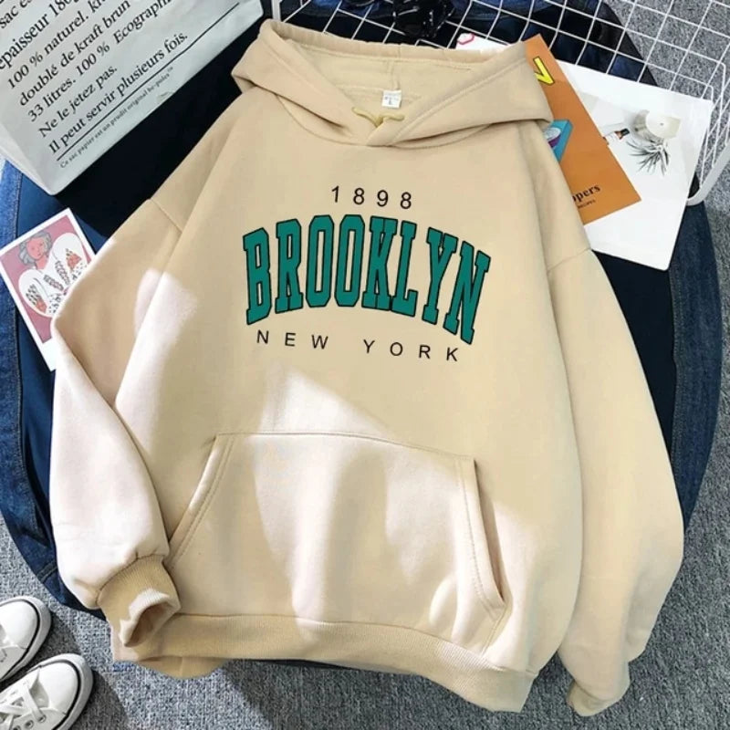 1898 Brooklyn New York printed men's hoodie spring and autumn fashion wool hoodie creative sweatshirt street loose sweatshirt