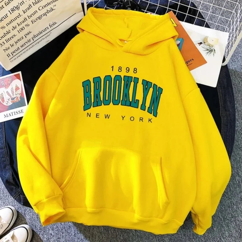 1898 Brooklyn New York printed men's hoodie spring and autumn fashion wool hoodie creative sweatshirt street loose sweatshirt