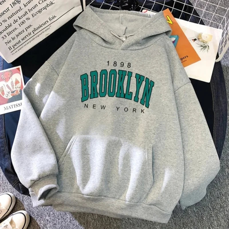 1898 Brooklyn New York printed men's hoodie spring and autumn fashion wool hoodie creative sweatshirt street loose sweatshirt