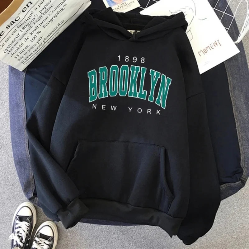 1898 Brooklyn New York printed men's hoodie spring and autumn fashion wool hoodie creative sweatshirt street loose sweatshirt