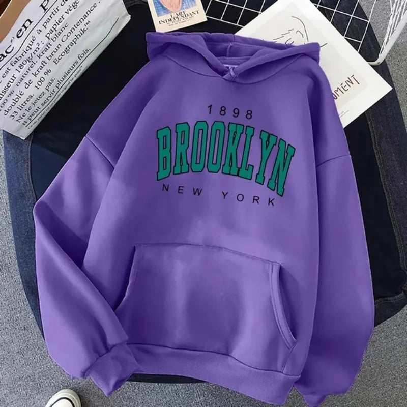 1898 Brooklyn New York printed men's hoodie spring and autumn fashion wool hoodie creative sweatshirt street loose sweatshirt