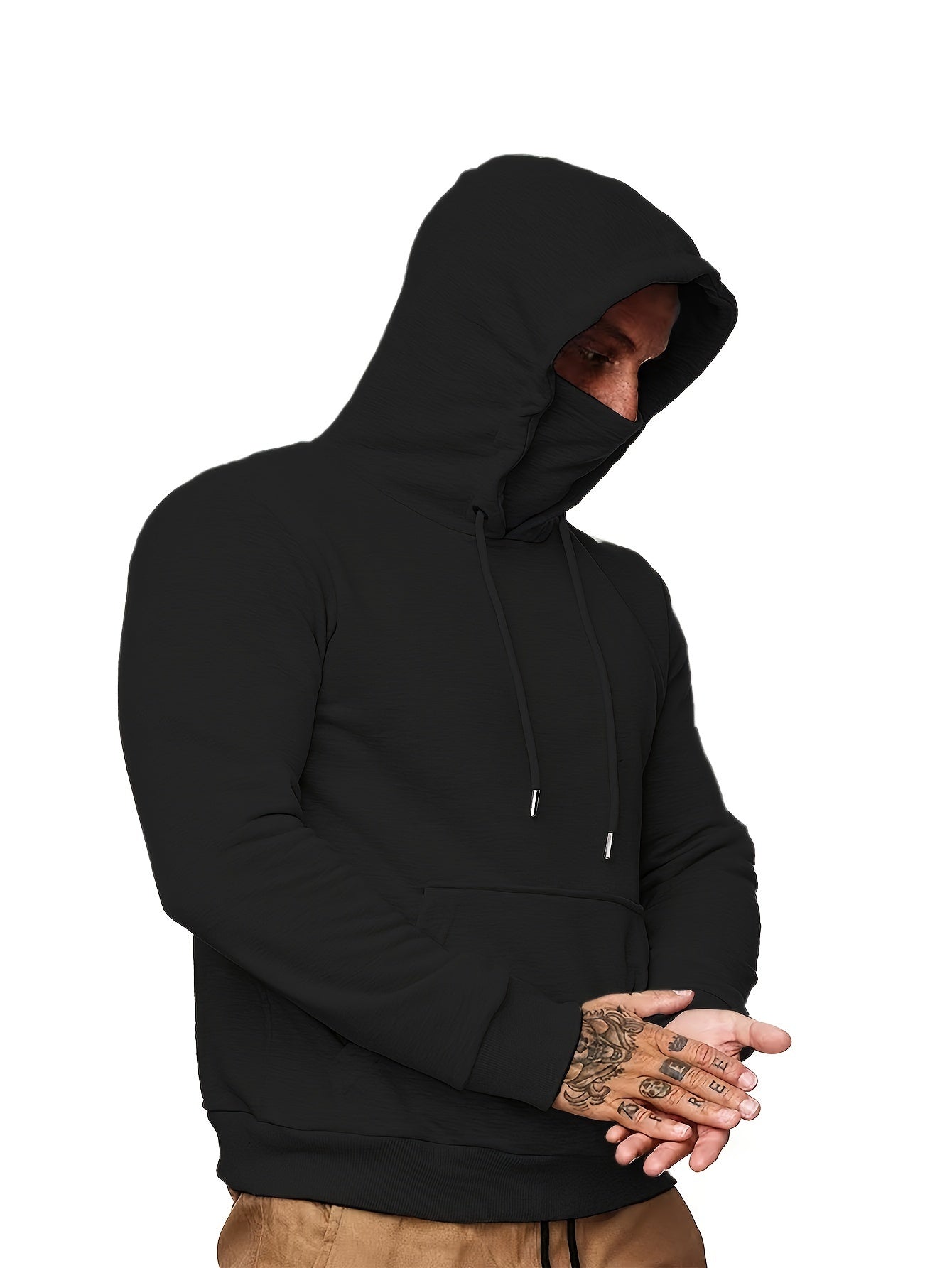 Men's Geometric Hoodie with Pocket - Regular Fit, Long Sleeve, Knit Fabric, Polyester Sports Top with Hood for Outdoor Fitness and Exercise