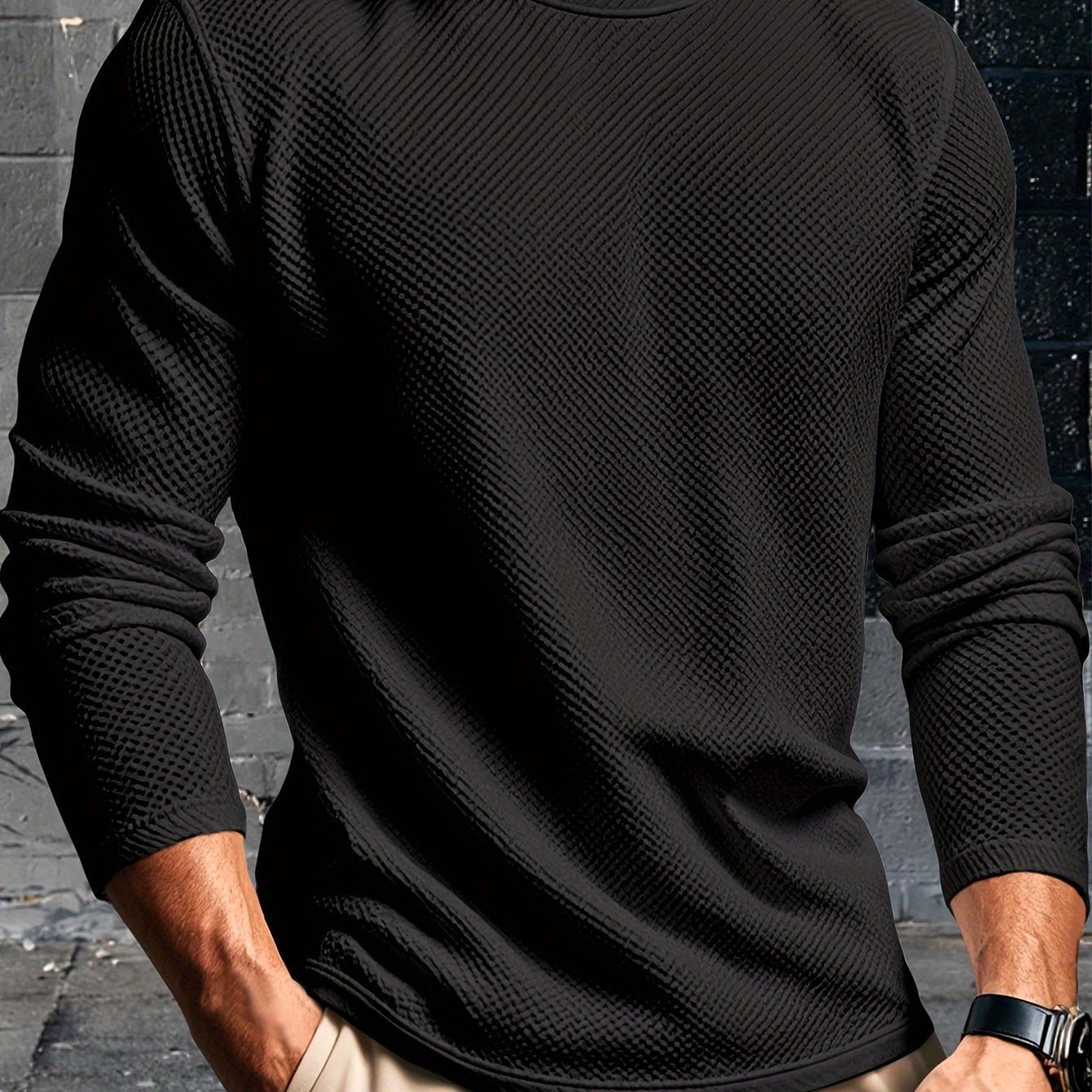 Men's Casual Solid Color Sweatshirt - Long Sleeve, Crew Neck Pullover for Fall & Winter | High-Quality Polyester Blend, Machine Washable