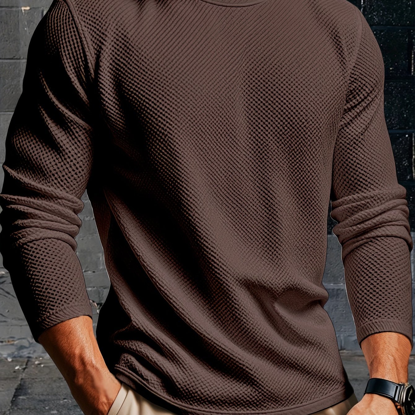 Men's Casual Solid Color Sweatshirt - Long Sleeve, Crew Neck Pullover for Fall & Winter | High-Quality Polyester Blend, Machine Washable