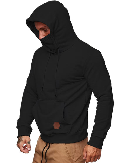 Men's Geometric Hoodie with Pocket - Regular Fit, Long Sleeve, Knit Fabric, Polyester Sports Top with Hood for Outdoor Fitness and Exercise